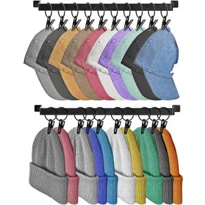 Hat Rack for Wall Baseball Cap Set of 2, Metal Hat Hanger with Hooks, Wall Mount Cowboy Hat Storage Display Sock Scarf Organizer for Door Closet Entryway Bedroom