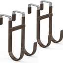FYY Over The Door Hooks - 2 Pack Heavy Duty Dual-Hook Organizer Hanger with Non-Slip Rubber for Towels, Clothes, Hats & Bags Use in Bathroom, Bedroom, Kitchen - Fits Interior Doors Up to 1 3/8" Brown