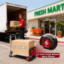 Aluminum 3-in-1 Folding Hand Truck, 500Lbs Heavy Duty Dolly Cart with 2 Large 6-Inch Quiet Rubber Wheels, 2 360 Swivel Wheels, 2 Bungee Cords, Portable Dolly for Home, Office, Warehouse, Packages