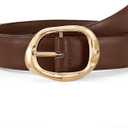 Women Leather Belt for Jeans Pants Ladies Casual Waist Belt Fashion Women Belt with Gold Buckle (Suit for waist size 30"-34")