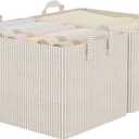 StorageWorks Storage Bins, Fabric Storage Bins for Shelves, Extra Large Storage Baskets with Metal Frame, Closet Baskets and Bins with Handles, Jumbo, Khaki and Beige Stripes, 2-Pack