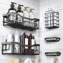 Adhesive Shower Caddy, 5 Pack Rustproof Stainless Steel Bath Organizers With Large Capacity, No Drilling Shelves for Bathroom Storage & Home Decor (5-piece set, Black)