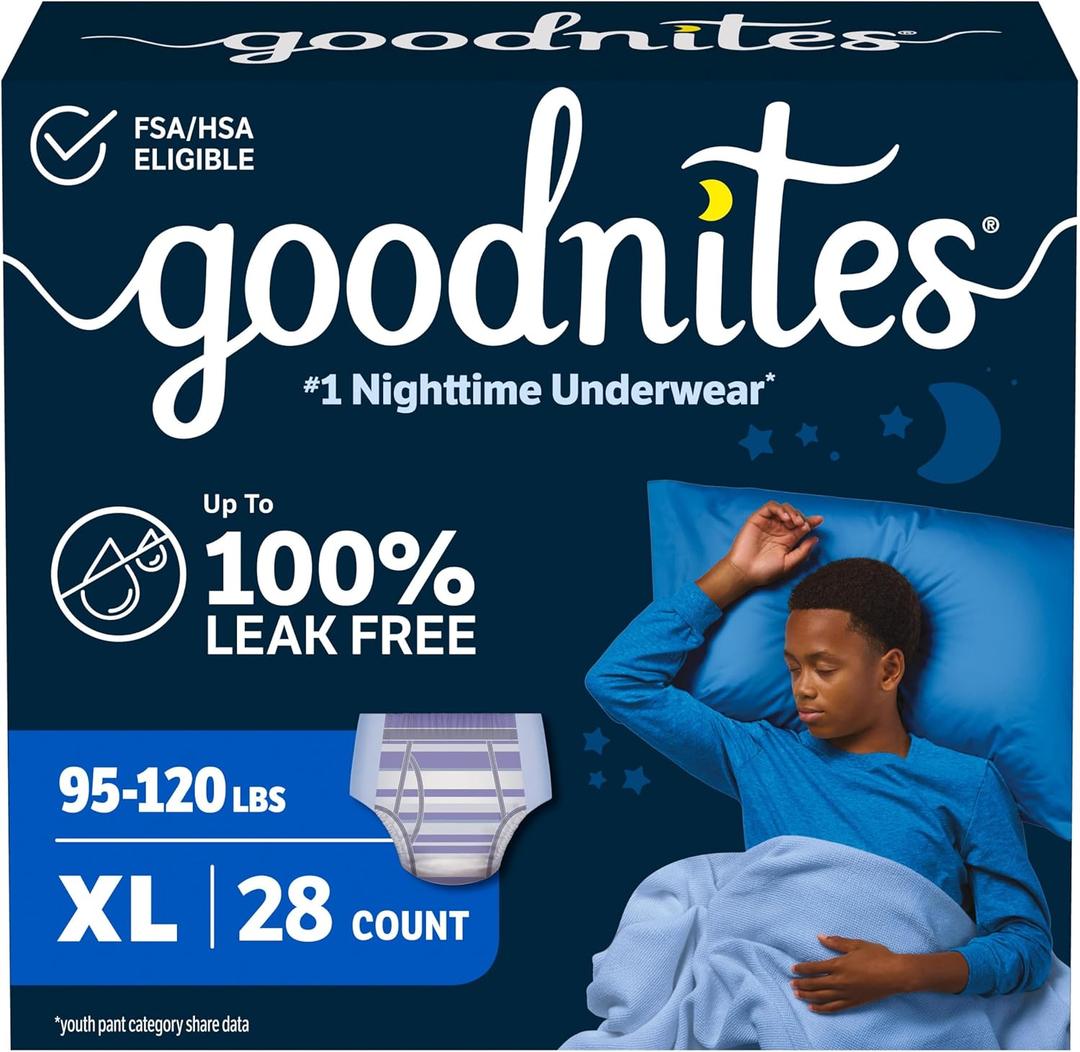 Goodnites Boys' Nighttime Bedwetting Underwear, Size Extra Large (95-120 lbs), 28 Ct (2 Packs of 14)
