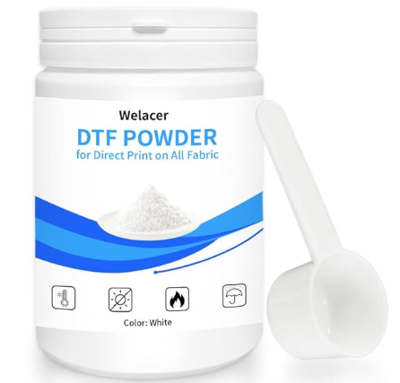 Welacer DTF Transfer Fine Powder White 500g / 1.1lb, 0-80um Digital Transfer Hot Melt Adhesive Applies to Big Pattern, for All Fabric, Work with DTF Film and DTF Ink or Heat Sublimation