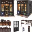 Book Nook Kit DIY Miniature House Kit for Adults,3D Wooden Puzzle Bookends Bookshelf Diorama Dollhouse,Gifts for Teens and Beginners,Gifts for Family,Friends,Book Lovers(Jadeite Coffee)