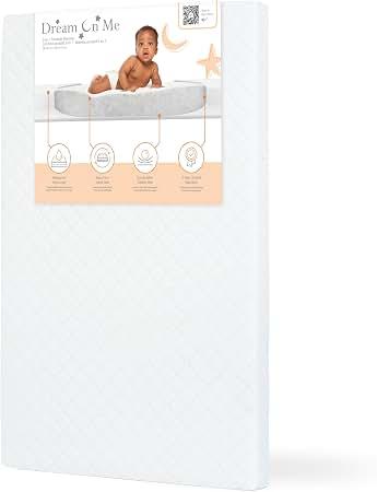 Dream On Me Holly 2-in-1 Mini Crib Mattress, Dual-Sided Infant & Toddler, Waterproof Cover, GREENGUARD Gold Certified, 38” x 24” x 3”, Fits Mini & Select Portable Cribs, Not for Playards