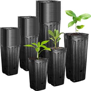 RunNico 60pcs Plastic Deep Plant Nursery Pots,Tall Tree Pots,Black Deep Seedling Container Pots with Drainage Holes for Indoor Outdoor Gardening (3Size-7.8" H+9.4" H+12.2" H)
