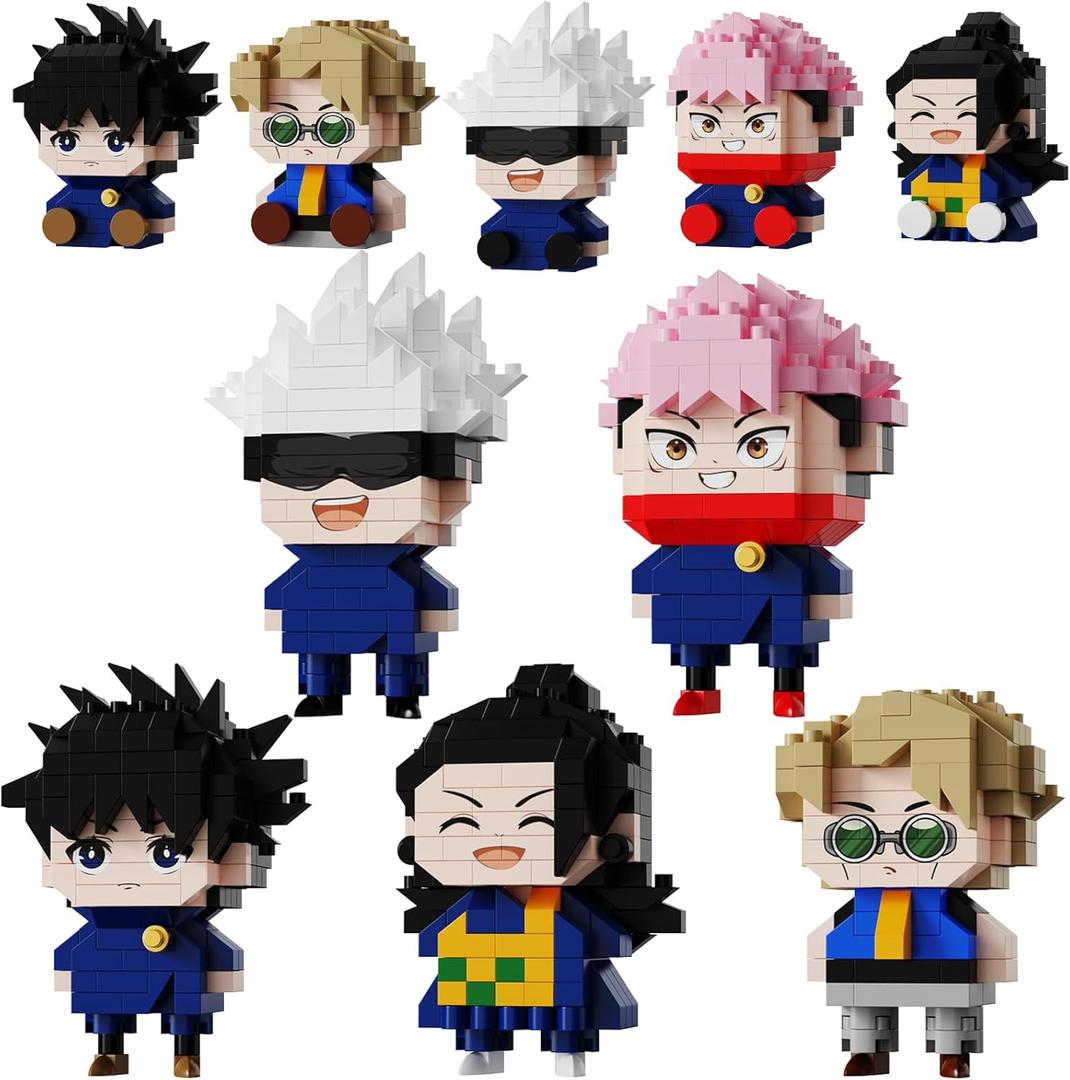 JESGO 5 JJK Jujutsu Battle Figures Building Blocks Set, 2IN1 Sitting&Standing Cute Top Popular Spell Kaisen Characters Brick Micro Headz, Japanese Manga Merch Ideal Gift for Fans Adult Teen 961PCS