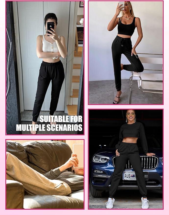 Showitty 2 Pack Joggers for Women - Black Sweatpants with Pockets Plus Size Comfy Lounge Yoga Pants XL