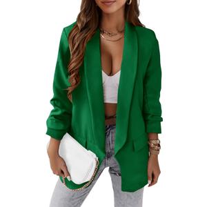 KIRUNDO Blazers for Women Oversized Business Casual 2025 Fall Fashion Long Sleeve Open Front Work Office Suit Jackets (Medium, Green)