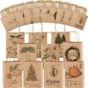 Tenceur 100 Pcs Christmas Gift Bags Bulk with Handles Reusable Kraft, Holiday Vintage Small Paper Christmas Bags for Gifts for Xmas Stuffer Candy Present Wrapping, 8.27 x 5.91 x 3.15 Inches (Brown)