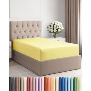 Twin Fitted Bed Sheet - Bottom Single Fitted Sheet Only - Ultra-Soft Hotel Luxury Bedding w/ 8-16 Inch Deep Pockets - Breathable, Cooling & Wrinkle Free - Easy-Care, Fade & Shrink Resistant - Yellow