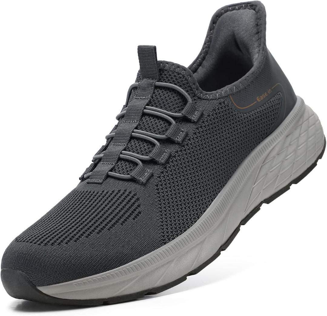 STQ Walking Shoes for Men Orthopedic Slip on Sneakers Non Slip Tennis Shoes Dark Grey, Size 10