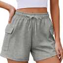 PINSPARK Sweat Shorts Women Baggy Soft Athletic Short Lounge Cargo Shorts High Waisted Drawstring with Pockets L