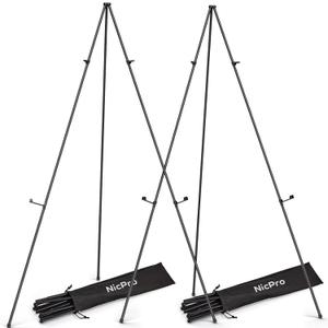 Nicpro Art Folding Easels for Display, 2 Pack 63 Inches Metal Floor Easel Stand Bulk Tripod Black Collapsible for Sign Artist Poster Wedding | with Carry Bag