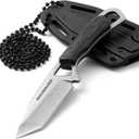 Neck Knife Mini, Small Tanto Neck Knife with Sheath and Necklace, Fulltang Outdoor Mini Knife, Black