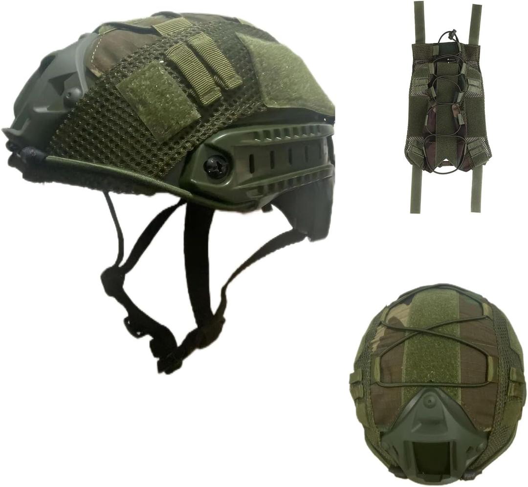 Airsoft Fast Helmet with Helmet Cover,PJ Type Tactical Helmet with Front NVG Mount and Side Rail,Military Tactical Airsoft Gear (OD)