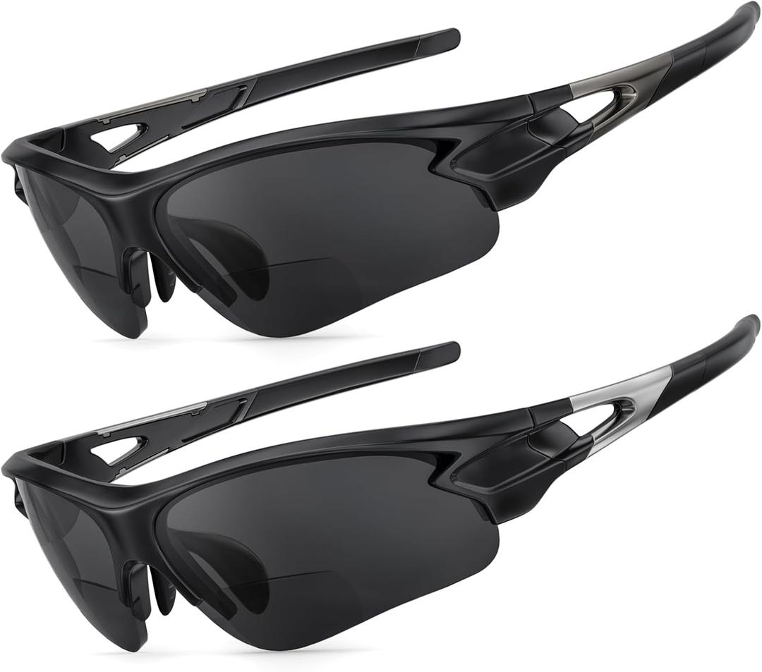 Attractive Bifocal Reading Sunglasses for Men, Durable TR90 Semi Rimless Wrap Around Design Sun Readers, UV400 Near-Far Sun Glass Built in Outdoor Sports/Driving/Finshing Dark Glasses, +2.0 (Bifocal - Gunmetal and Silver)