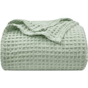 PHF Ultra Soft Waffle Weave Blanket King Size 104"x 90"- Washed Lightweight Breathable Cozy Woven Blanket for Bed - Aesthetic Decor for Couch Bedding Sofa Home Car - Sage Green/Mint Green