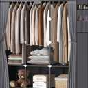 LOKEME Portable Closet, Wardrobe Closet with 3 Hanging Rods and 6 Storage Shelves and 4 Side Pockets, Gray Portable Closets for Hanging Clothes Easy to Assemble and Strong and Stable