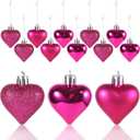 Fashionwu 36Pcs Valentine Tree Decorations Heart Shaped Ornaments Hanging Baubles Tree Ornaments for Christmas Trees Romantic Valentine's Day Decor for Home Party Wedding (Hot Pink)