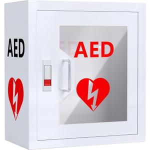 NLShan Wall-Mounted AED Cabinet, Metal Steel Plate Storage Cabinet with Snap Lock, Fits All Brands Cardiac Science, 14.2 x 7.8 x 15.7 Inch, 14.2 x 15.8 x 7.9 inches