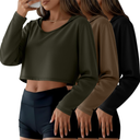 3 Pack Women's Cropped Hoodies Long Sleeve Lightweight Hooded Shirts U Neck Crop Tops Basic Casual Pullover, Medium