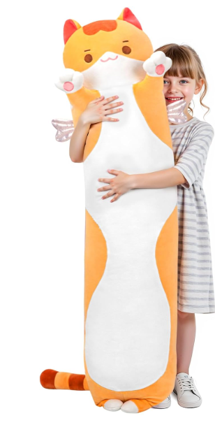 Long Cat Plush 5 Sizes, 120% Extra Filling Giant Plushness Kids Body Pillow, Kawaii Cute Brown Cat Stuffed Animals Plushies, Big Long Body Pillow Cat Plush Gift for Girls 20 (19.6in/50cm)