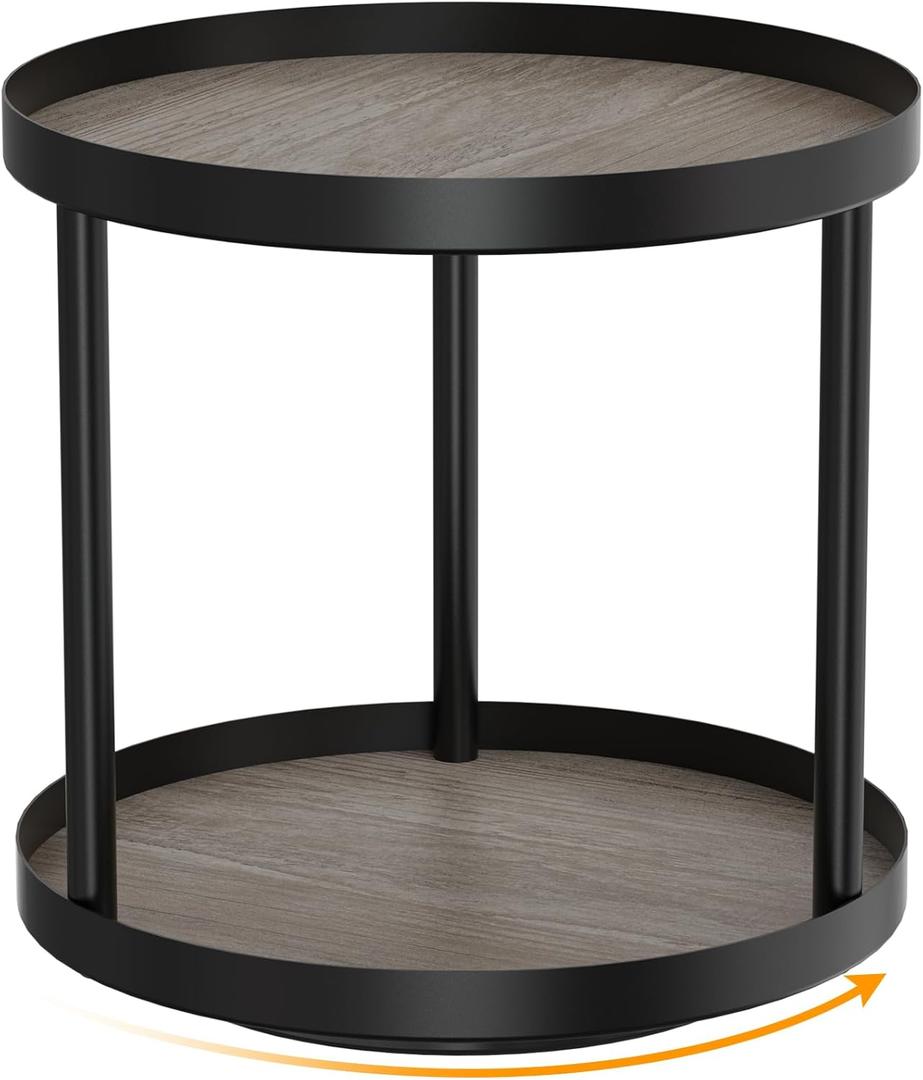 Giikin 2 Tier Lazy Susan Organizer, Two Tier Lazy Susan Turntable for Kitchen Countertop Spice Rack Organizer (Grey, 9.8" x 9.8" x 8.8") (Gray)