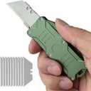 Switch Blades Knife Push Button, Aviation Aluminum EDC Box Cutter Retractable, Utility Knife Double Action Automatic, With 10pcs SK5 Blade Assisted Opening Pocket Knife With Clip (Green)