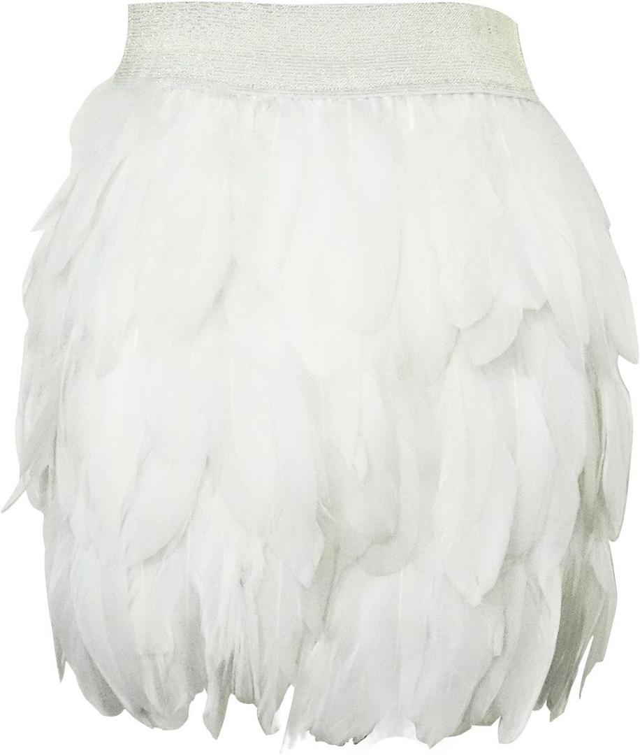 ZAKIA Women's Skirt Real Natural Feather Feather Skirt Casual (Medium, White)