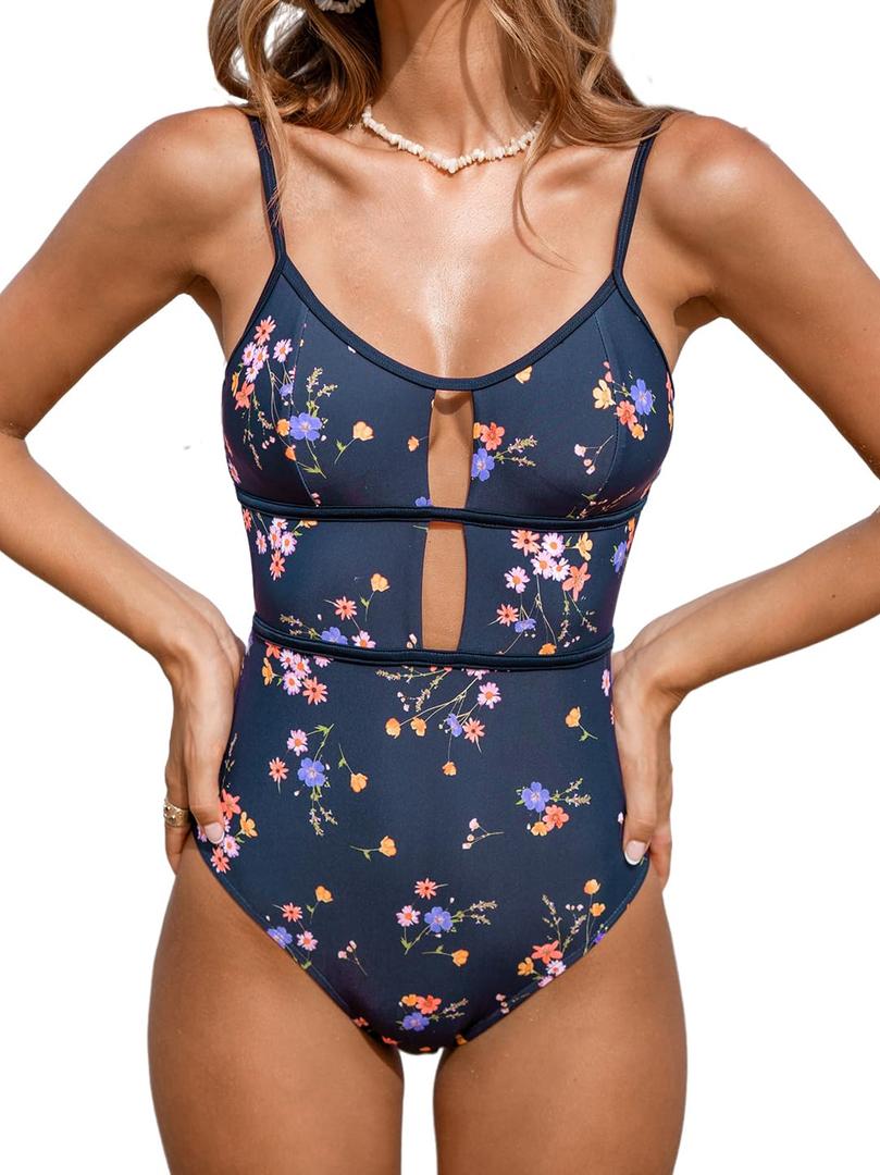 CUPSHE Women's One Piece Swimsuit Plunging Neck Cutouts Bathing Suit Textured Crisscross Back Self Tie Swimwear, XS