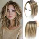 SARO-UP Human Hair Toppers for Women Real Human Hair pieces for Women with Thinning Hair pieces 7 * 10cm Hand-Tied Swiss Base Topper No Bangs 30g Hairpieces 10Inch (4T427# (Medium Brown to Medium Brown and Honey Blonde Mix)