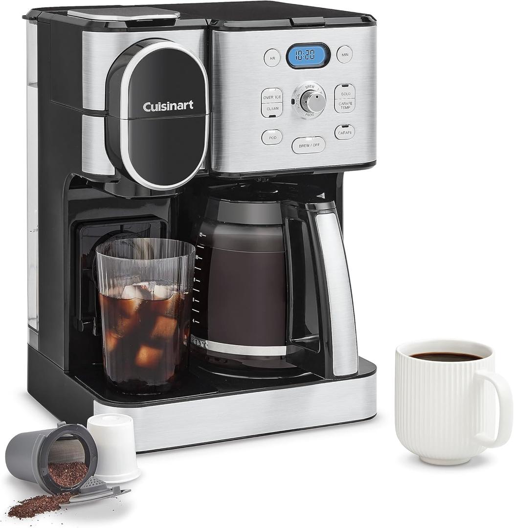 Cuisinart 12-Cup Coffee Maker, Single-Serve Brewer Glass Carafe, Automatic Hot & Iced Coffee Machine, Brew Strength Control and Pause, SS-16, Stainless Steel