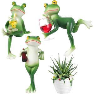 3 Pcs Tipsy Frog Garden Decor, Frog Decorations for Garden Outdoor, Resin Frogs Figurines Flower Pot Decoration for Home Gardens Fence Patio Yard DIY Fairy Garden Accessories