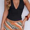 LCNBA Women's Sexy Backless Tie Up Halter Crop Top Deep V Neck Going Out Tops (Black, M)