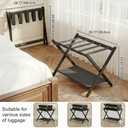 BAMBOOHOMIE Bamboo Luggage Rack for Guest Room, 26.77" Folding Wide Suitcase Stand with Fabric Storage Shelf, Thickened Luggage Stand Holder for Bedroom Hotel, Luggage Rack for Suitcases (1 Pack - Black)