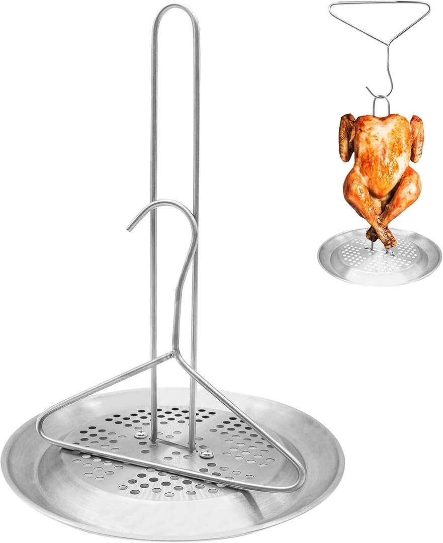 Stainless Steel Turkey Chicken Fryer Accessory, Turkey Fryer Rack Kit, Thanksgiving Turkey Roasting Stand with Wire Handle Lifter Hook Vertical Roaster Holder Base for Deep Fry Pot