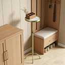 Adjustable Height Pedestal Marble Side Table, Round Coffee Table with Antique Brass Metal Base & White Marble Top, Vintage Industrial End Table for Small Spaces Living Room Bedroom, Adjustable height from 19" to 29"