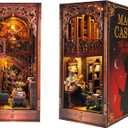 OZJAY Book Nook Kit, 3D Wooden Puzzle for Adults, DIY Miniature House Kit for Bookshelf, 250+ Pieces, Craft Kits for Family Friends Birthday Christmas, Magic Castle Bookstore with LED Lights