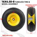 AR-PRO 2-Pack 16x6.50-8 Tubeless Tire and Wheel Assembly, 4-Ply Lawn Mower Front Tires with Rim, 3"4.5" Offset Hub, 3/4" extra 5/8" Bearings & 1" Bushings, for Riding Mowers & Garden Tractors