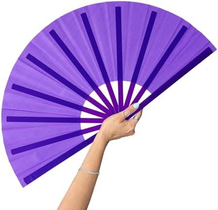 13inch Large Rave Fan Popping Fan Clacking Fans for Line Dancing,Hand Fans for Women Foldable,Boots on The Ground Fan,Portable for Outdoor,Wedding,Party,Decoration (3 Pack), Violet & White