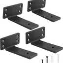 4 Inch Heavy Duty Floating Shelf Brackets,Hidden Black Metal L Bracket,Industrial Modern Wall Shelving Supports,3Pack