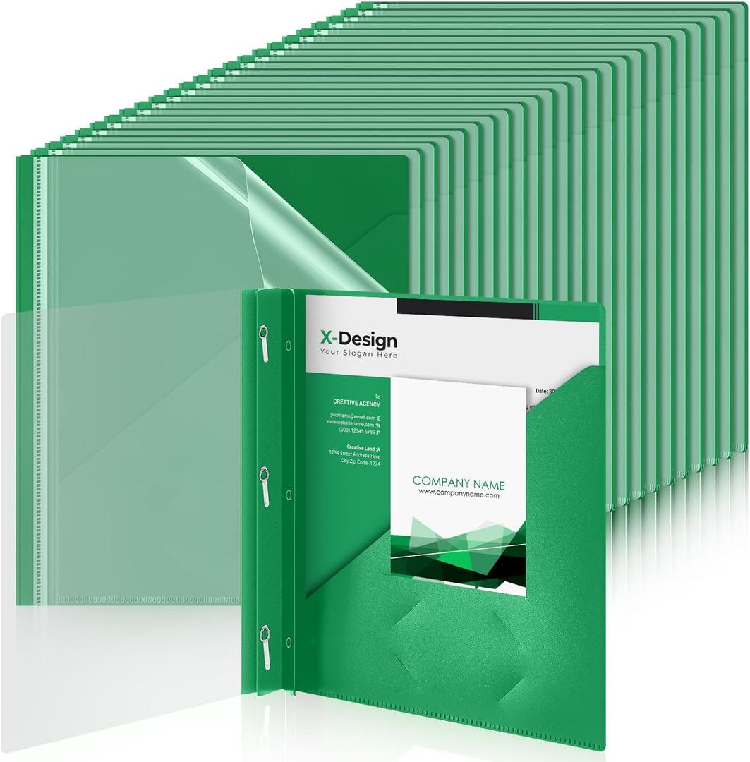 Teling Green 24 Pcs Clear Report Cover with 3 Prongs, Plastic Report Presentation Folders 90 Sheet Capacity Resume Document Covers for School Office (48 Pcs)