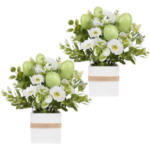 JIALEIXI Easter Decorations, 2 PCS Easter Artificial Flower Egg Potted Table Decorations, for Home Farmhouse Fireplace Holiday Spring Summer Indoor Party Decor (Green)