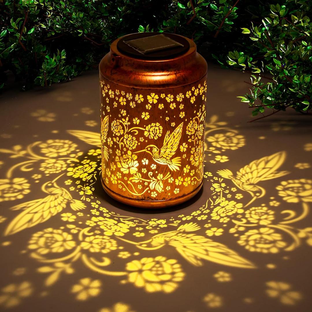 YISITEONE Hummingbird Outdoor Solar Lanterns, Garden Waterproof Metal Hanging Decor Lights for Patio Yard Pathway Lawn Front Porch, Birthday Gardening Gifts for Women Mom Grandma
