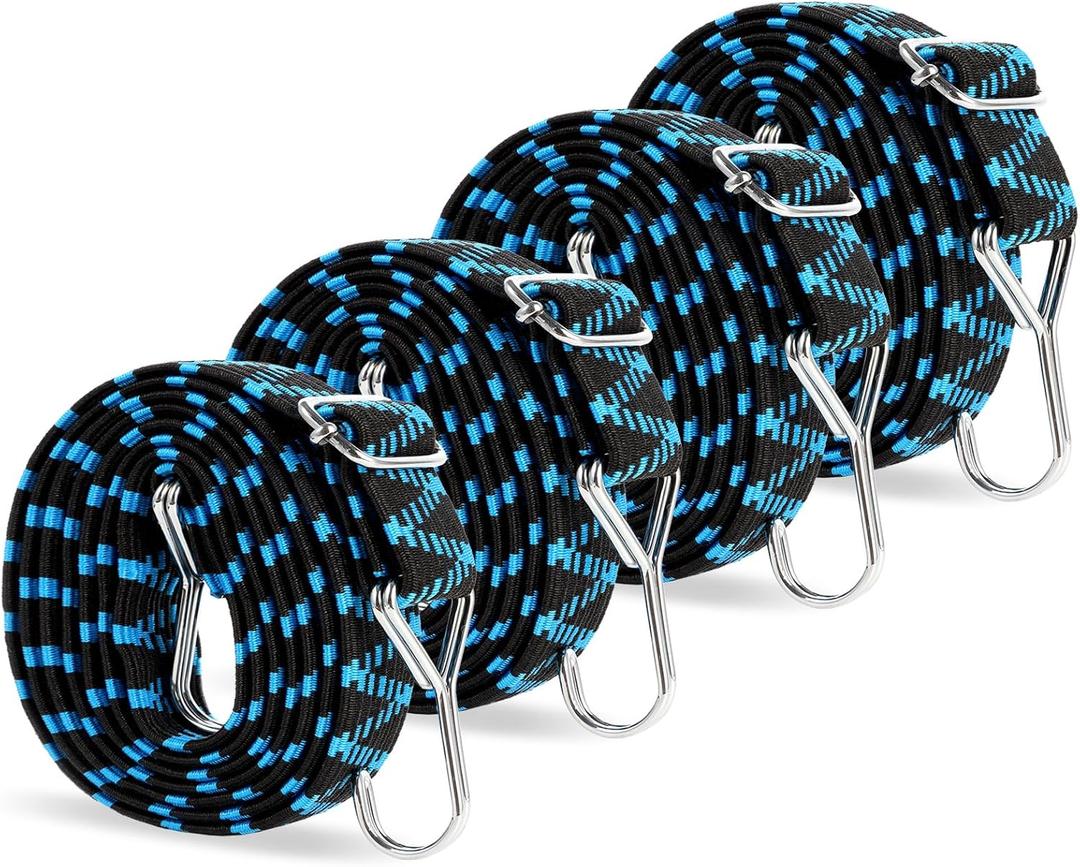 Adjustable Bungee Cords, 80 Inch Bungee Cords with Hooks Heavy Duty, Flat High Elastic Rubber Bungee Straps for Camping, Securing Tarps, Moving Cargo, Camps, Tarps