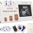 Pregnancy Countdown Sonogram Picture Frame with Number Cards & Newborn Handprint Kit Bear-Themed Ultrasound Keepsake Gift for Expecting Parents & Grandparent Reveal (Brown)