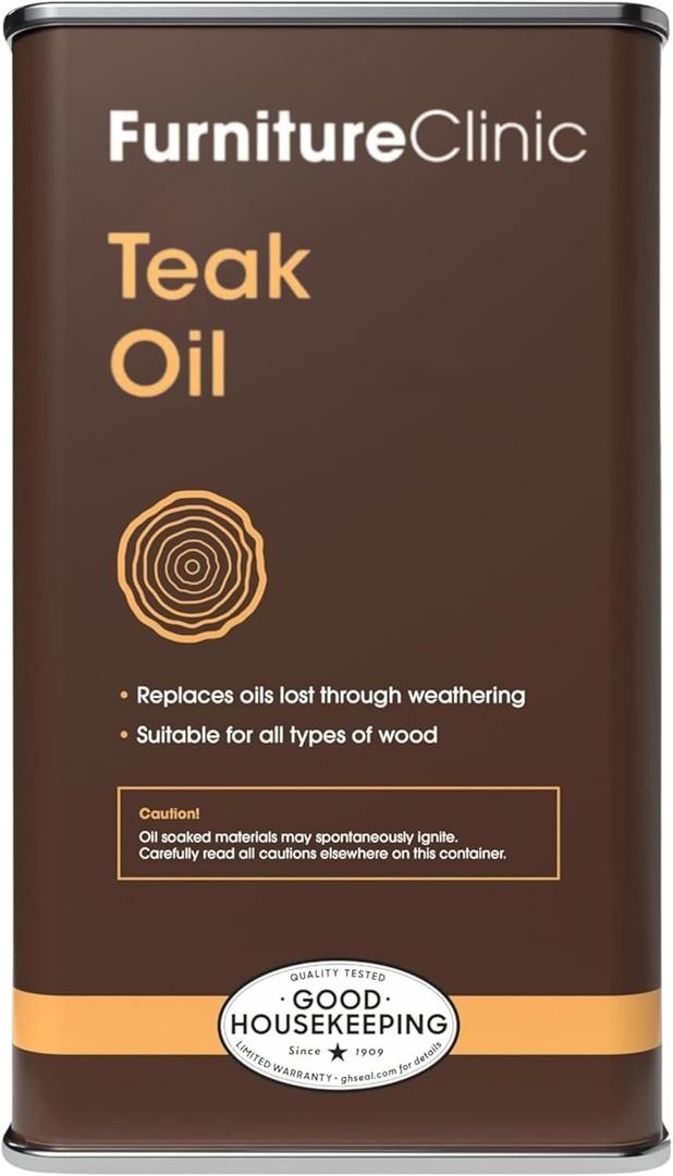 Furniture Clinic Teak Oil | 10x More Teak Oil | 170fl oz / 5 Liter | Wood Oil Protects & Cleans Outdoor & Indoor Furniture, & Boats | Restore & Protect Wood, Prevent Drying | Natural Matte Finish Furniture Clinic Teak Oil | 10x More Teak Oil | 170fl oz / 5 Liter | Wood Oil Protects & Cleans Outdoor & Indoor Furniture, & Boats | Restore & Protect Wood, Prevent Drying | Natural Matte Finish