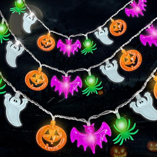 Halloween Lights Decorations, 20FT 40 LED Pumpkin Bat Ghost Spider Halloween String Lights Battery Operated, Waterproof Twinkle Fairy Lights for Home Door Window Indoor Outdoor Party Decor